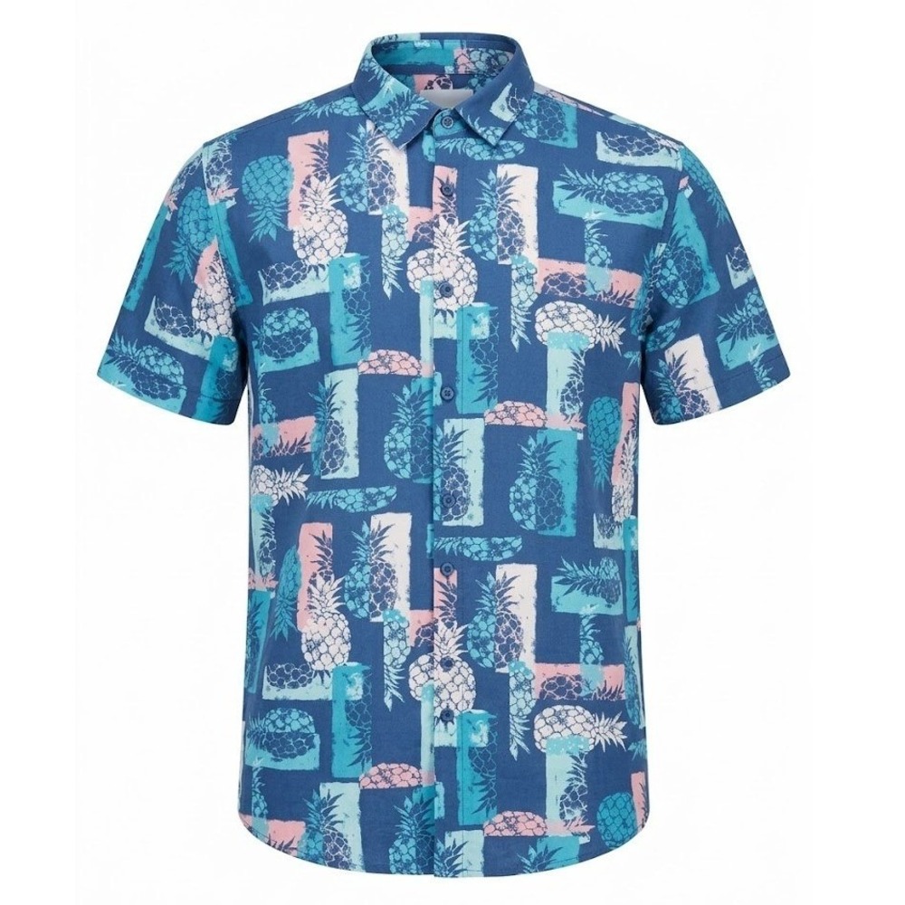 The Endless Summer Mens XXL 2XL Blue Pineapple Short Sleeve Rayon Blend Shirt